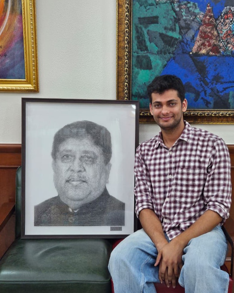 Shri Dileep Sanghani Ji — Portrait in Thread, thread portrait by Yuvraj Singh Nain